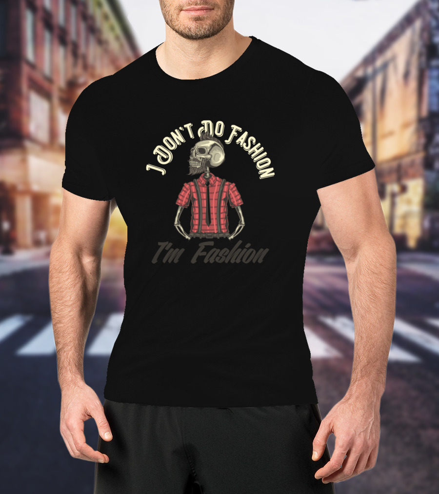 I Don't Do Fashion I'm Fashion Skull Skeleton In Red Shirt And Tie T-Shirt