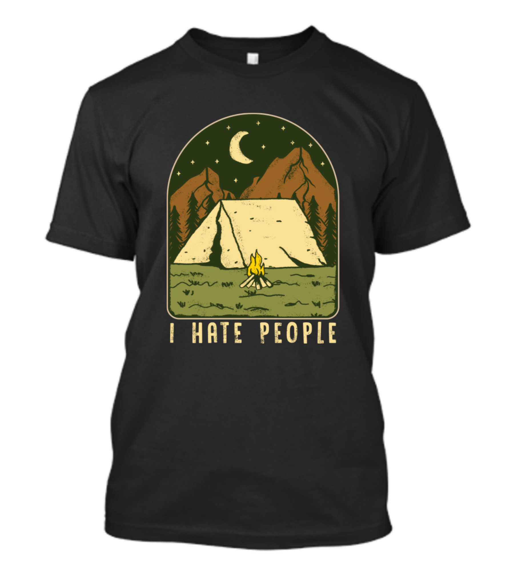 I Hate People Camping Outdoors Nature With Mountains And Campfire T-Shirt