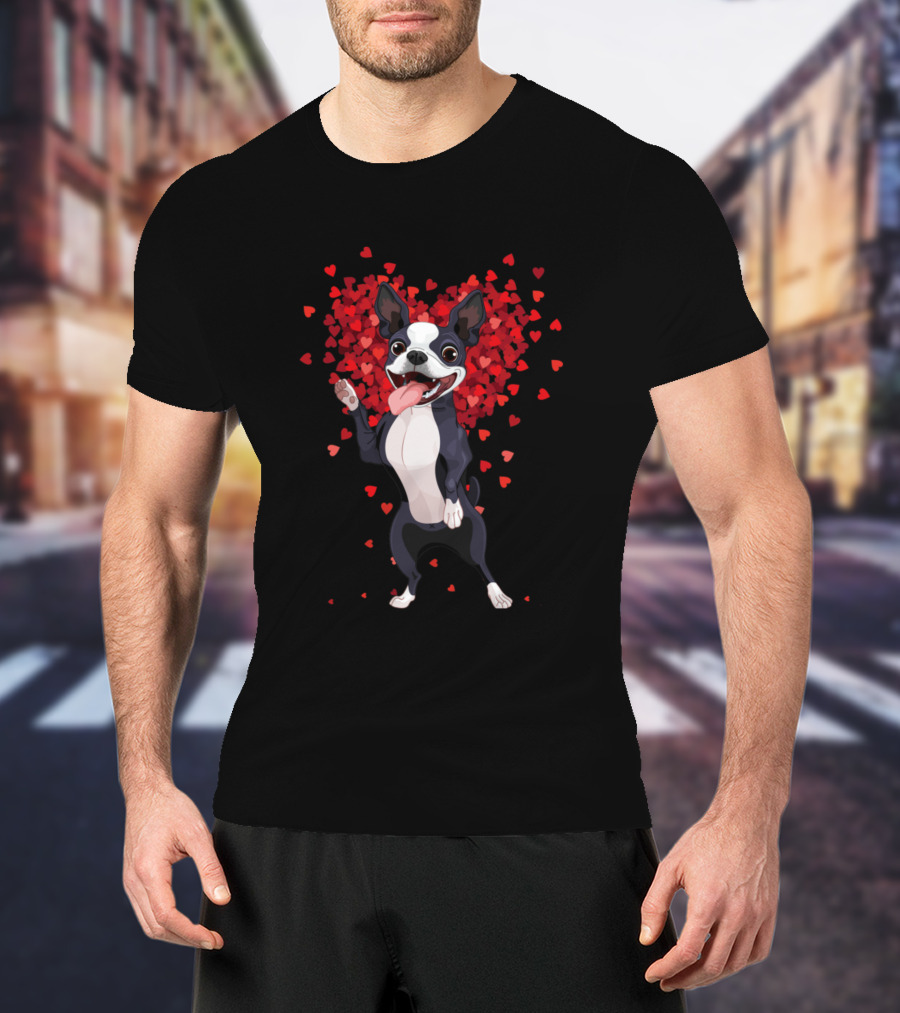 Boston Terrier Valentine Heartful Love T-Shirt