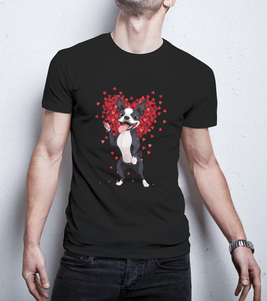 Boston Terrier Valentine Heartful Love T-Shirt