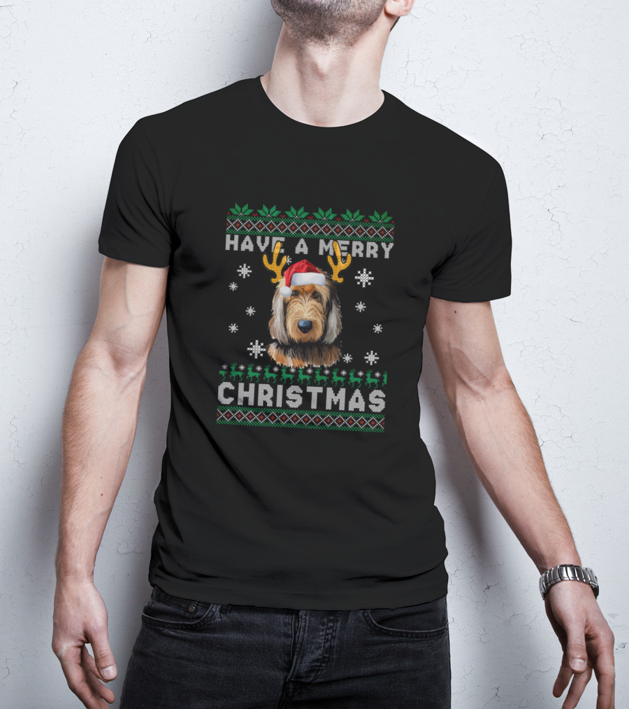 Have A Merry Christmas Otterhound Reindeer Antlers Santa Hat Snowflakes T-Shirt