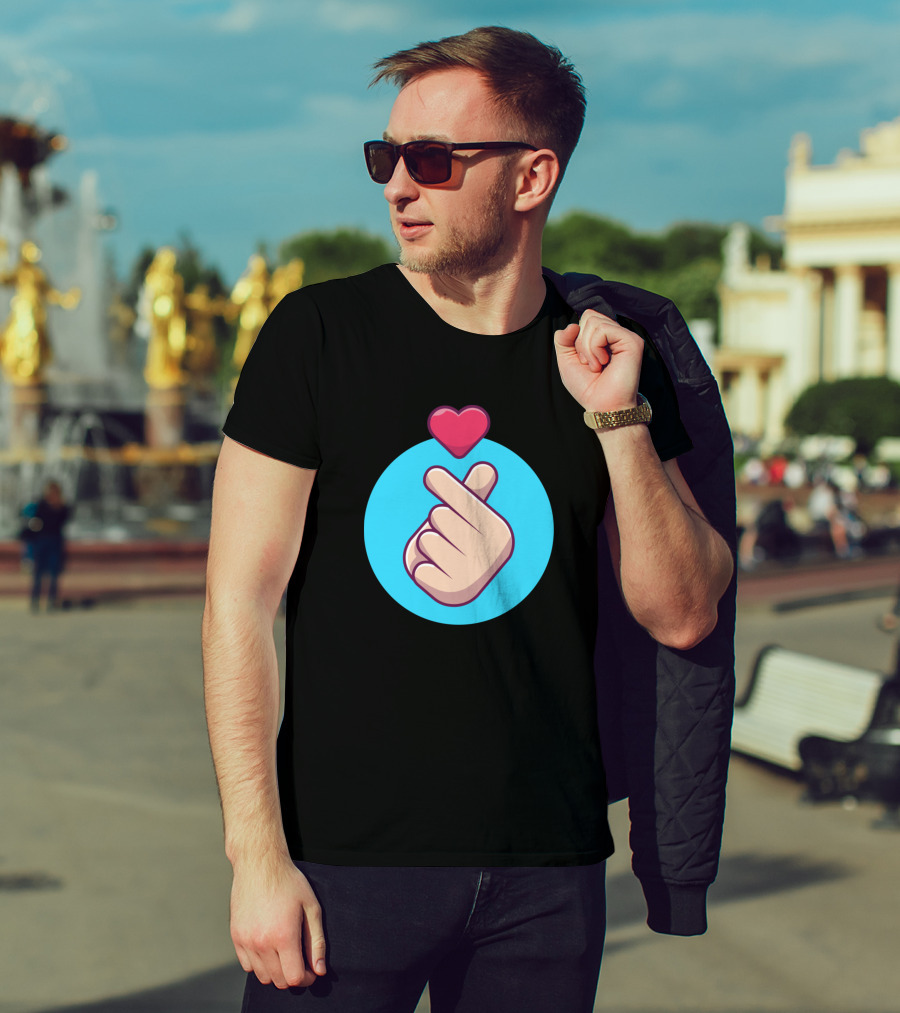 Head With Hand Heart Sign Cartoon T-Shirt