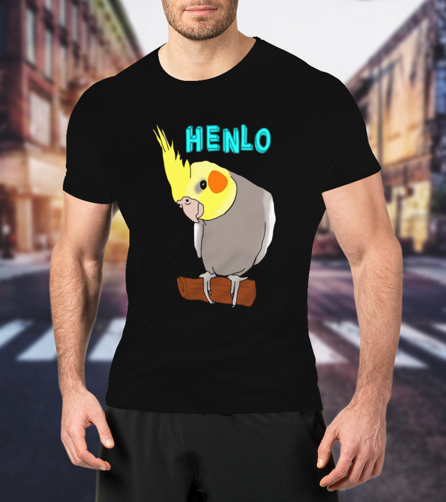 Henlo Cockatiel Bird On Perch Bright Yellow Crest T-Shirt