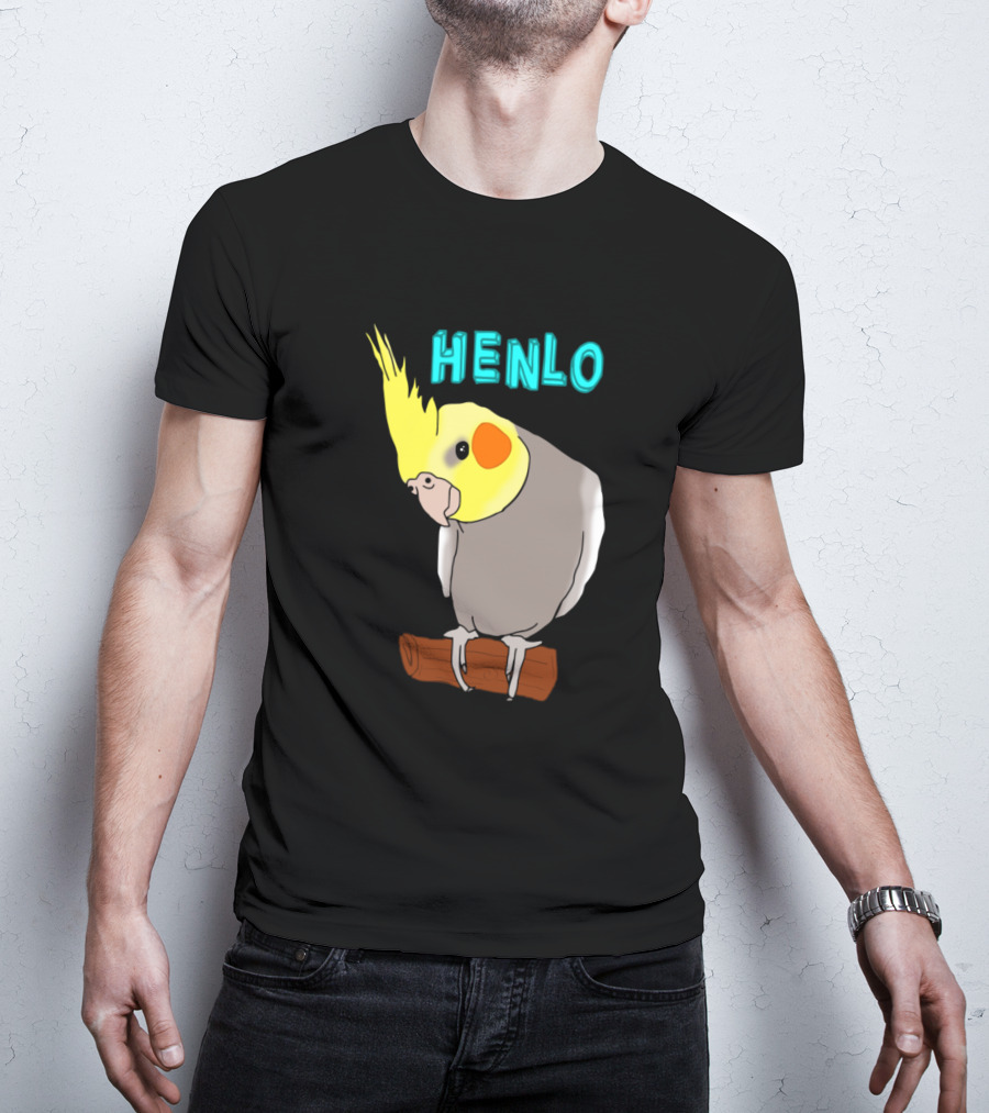 Henlo Cockatiel Bird On Perch Bright Yellow Crest T-Shirt
