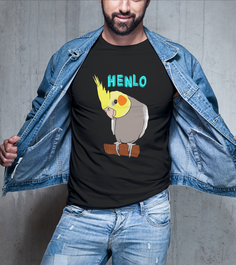 Henlo Cockatiel Bird On Perch Bright Yellow Crest T-Shirt