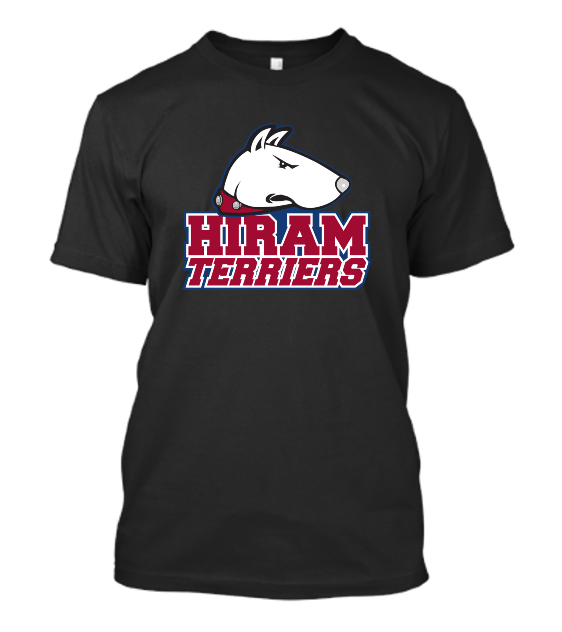 Hiram Terriers Bulldog Head Logo With Red And Blue Text T-Shirt