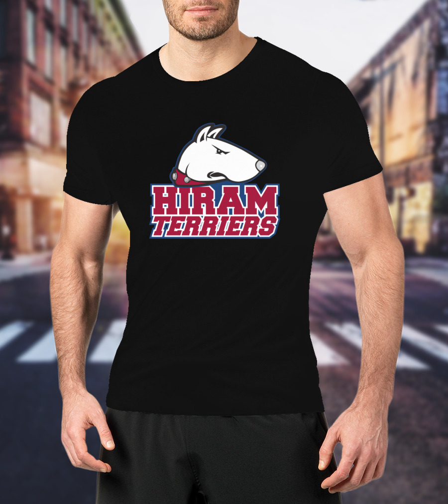 Hiram Terriers Bulldog Head Logo With Red And Blue Text T-Shirt