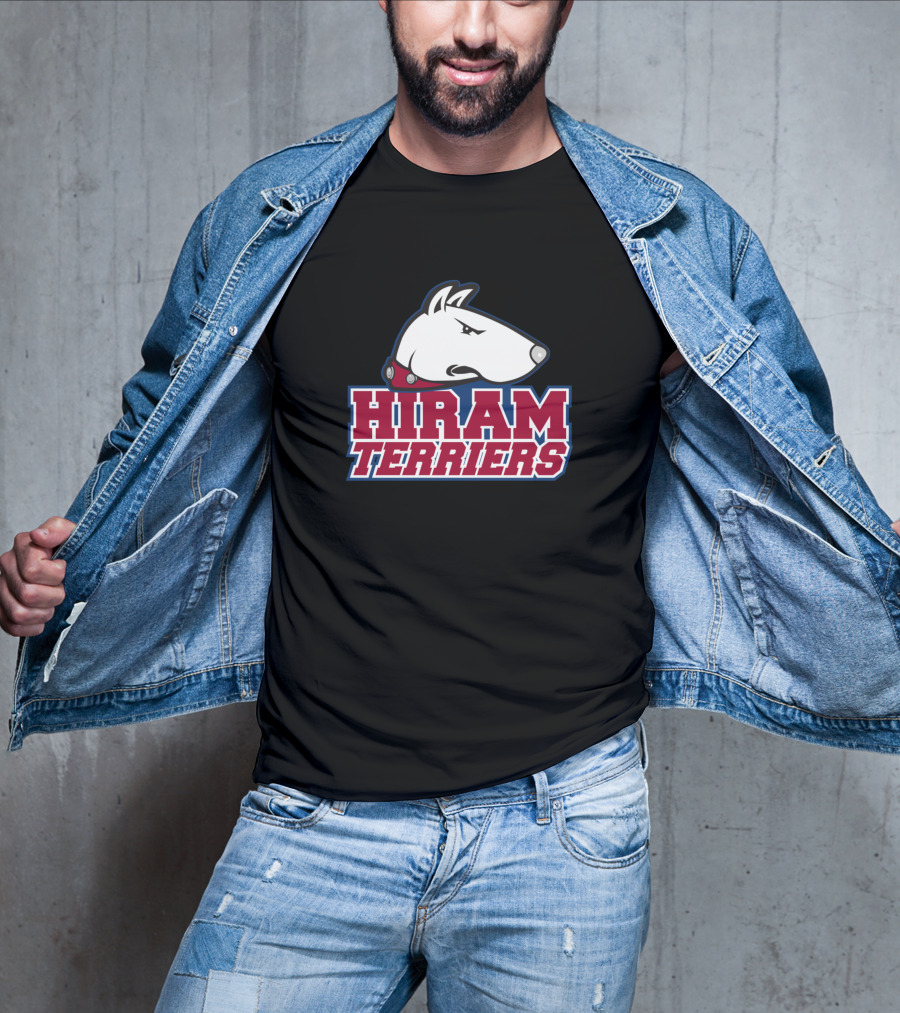 Hiram Terriers Bulldog Head Logo With Red And Blue Text T-Shirt