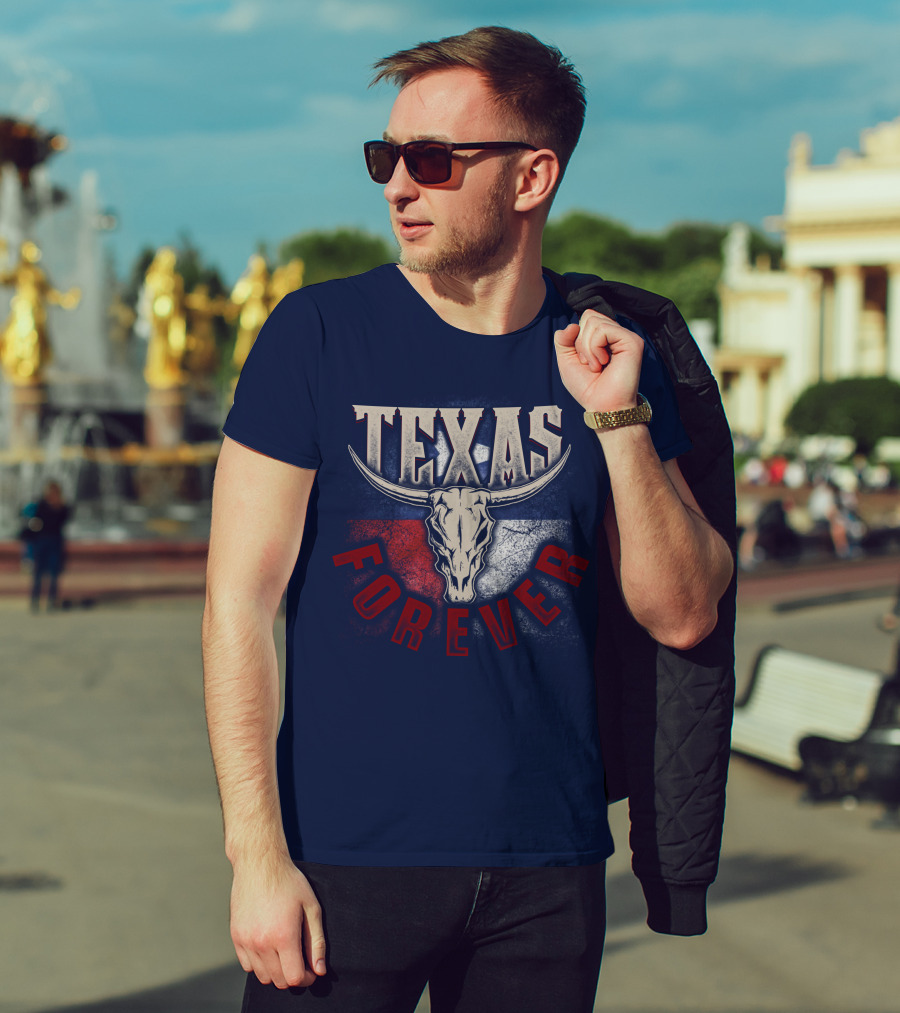 Texas Forever Longhorn Skull State Pride T-Shirt