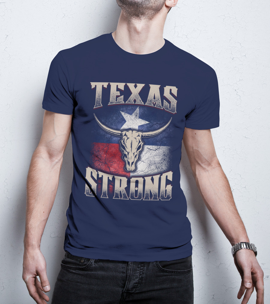 Texas Strong Longhorn Skull With Texas Flag T-Shirt