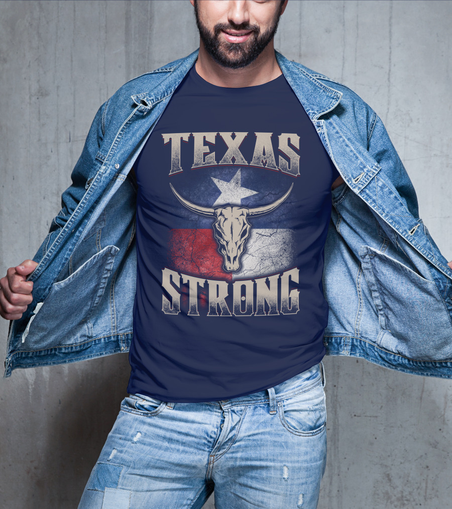 Texas Strong Longhorn Skull With Texas Flag T-Shirt