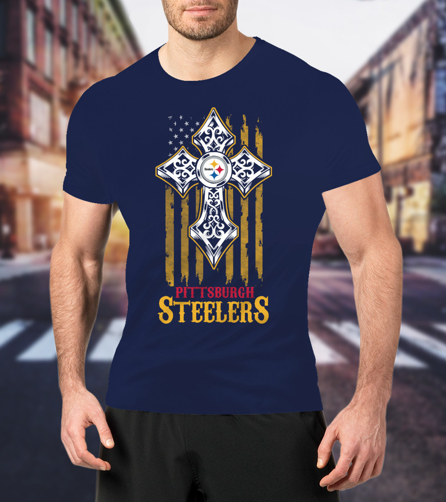 Pittsburgh Steelers Cross American Flag T-Shirt