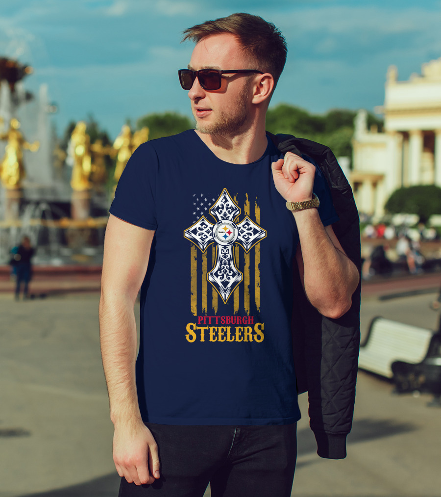 Pittsburgh Steelers Cross American Flag T-Shirt