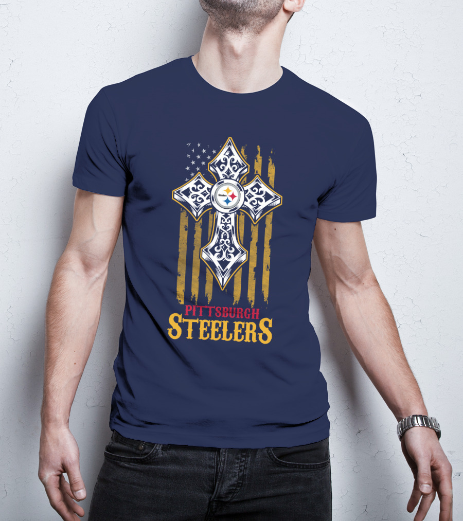 Pittsburgh Steelers Cross American Flag T-Shirt