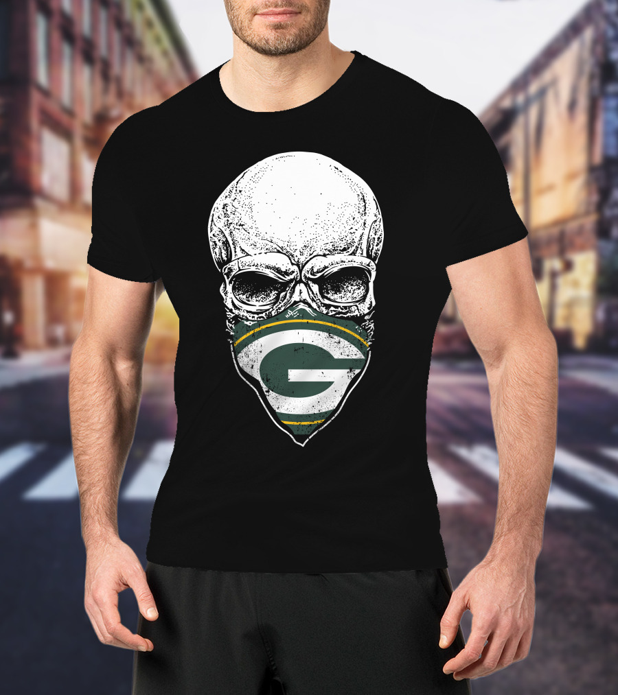 Green Bay Packers Skull Logo Face Mask T-Shirt