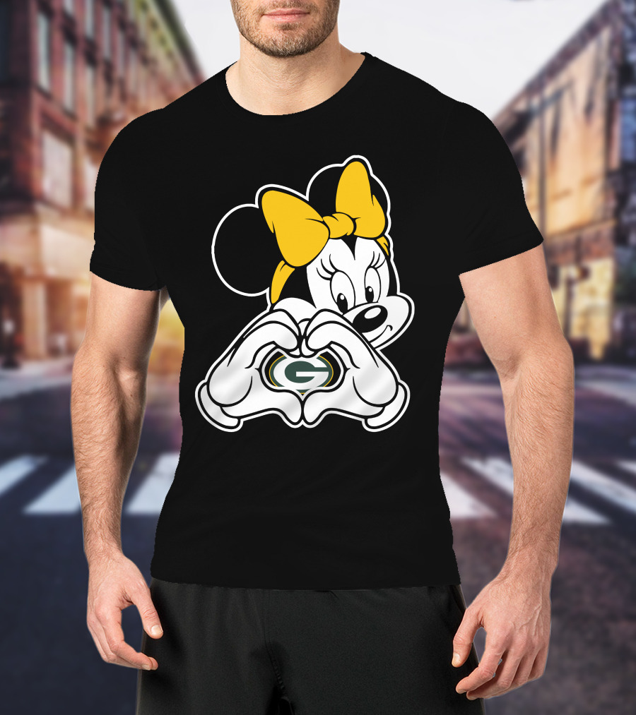 Minnie Mouse Green Bay Packers Heart Hands T-Shirt