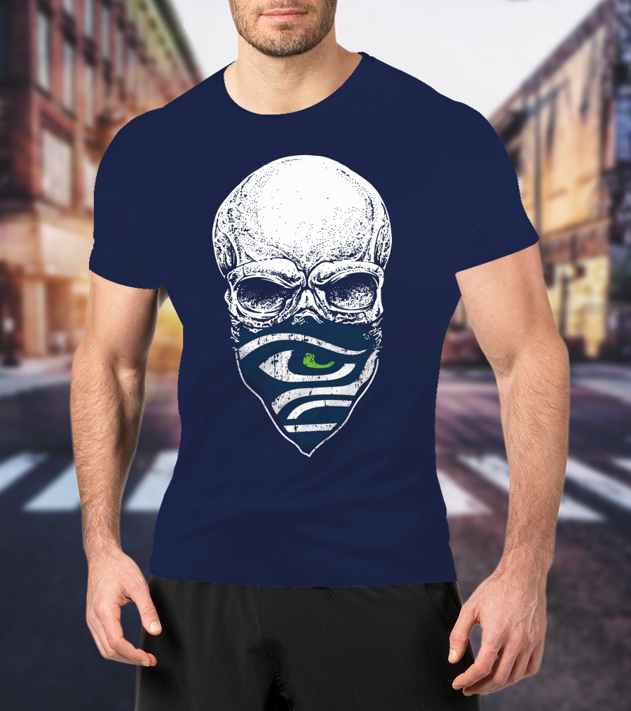 Seattle Seahawks Skull Bandana Logo Face T-Shirt