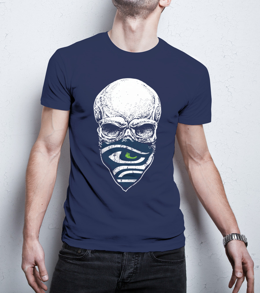 Seattle Seahawks Skull Bandana Logo Face T-Shirt