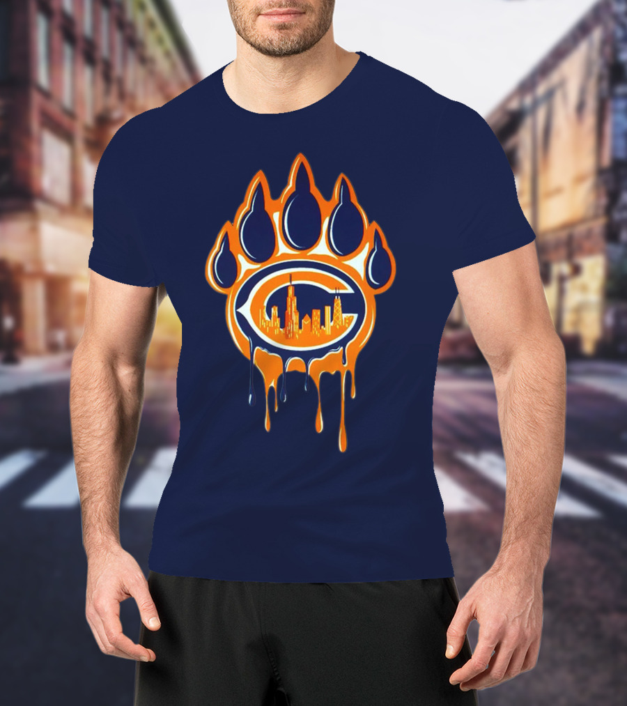 Chicago Bears Dripping Skyline Paw T-Shirt