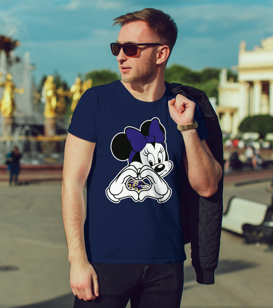 Baltimore Ravens Minnie Mouse Heart Hands T-Shirt