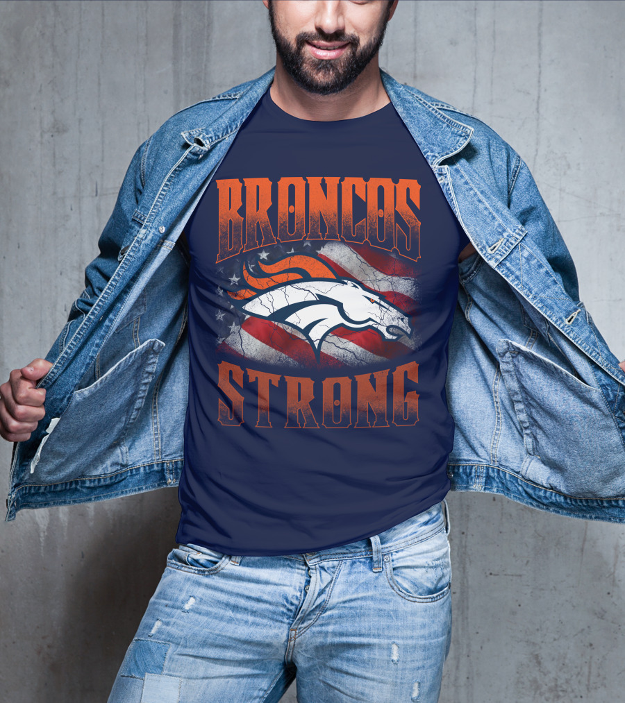 Broncos Strong Denver Broncos Logo American Flag T-Shirt