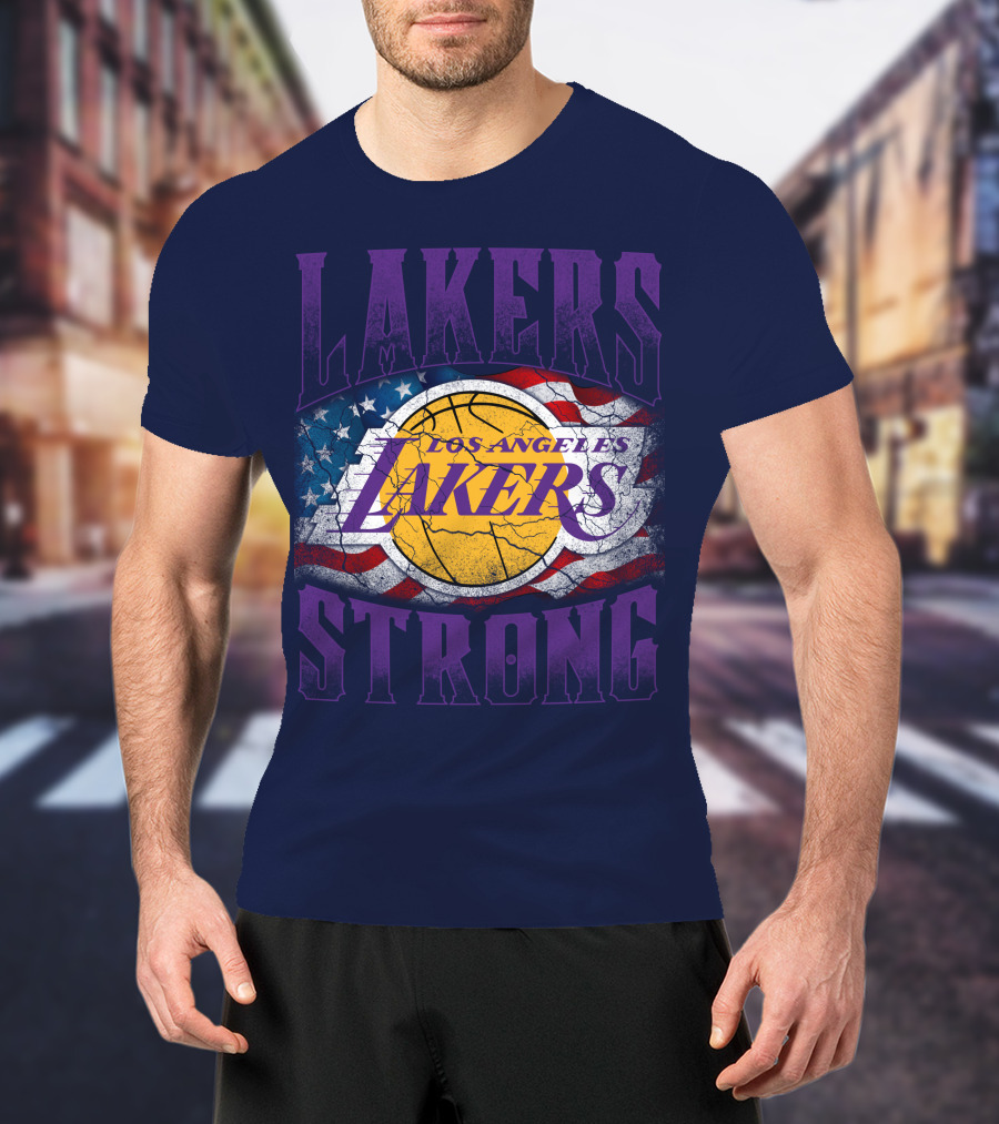 Los Angeles Lakers Strong American Flag Basketball T-Shirt