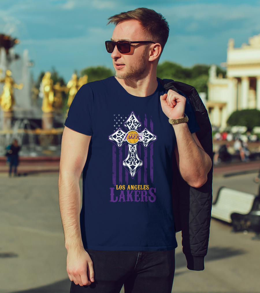 Los Angeles Lakers Cross American Flag T-Shirt