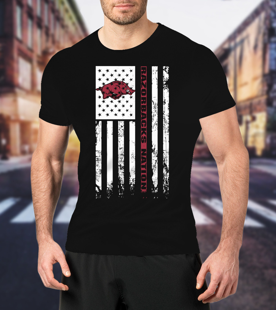 Arkansas Razorbacks Nation Flag Usa T-Shirt