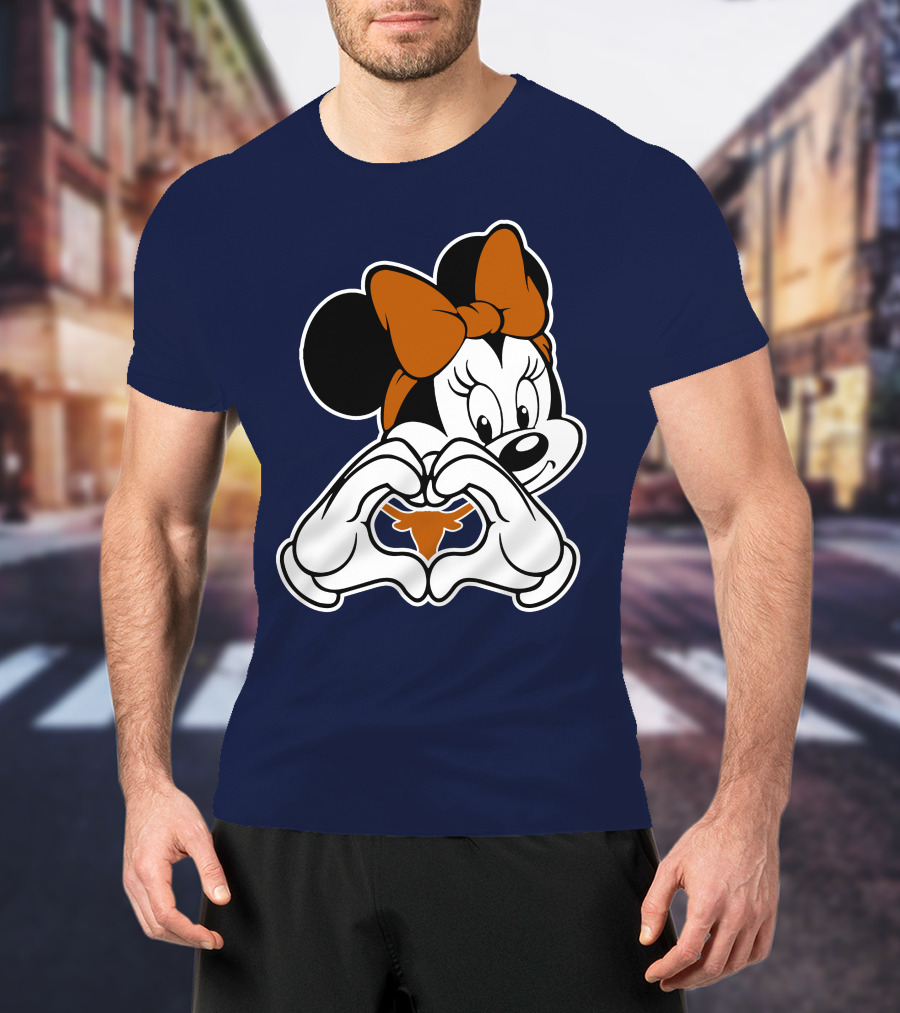 Texas Longhorns Minnie Mouse Heart Hands T-Shirt
