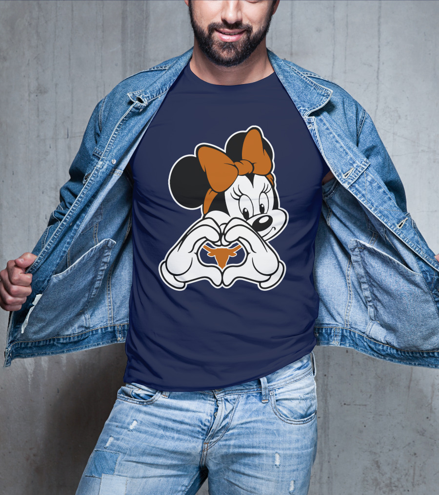 Texas Longhorns Minnie Mouse Heart Hands T-Shirt