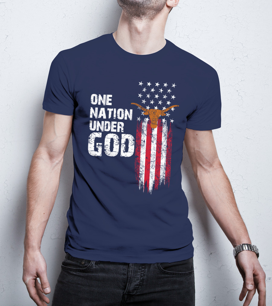 One Nation Under God Texas Longhorns Flag Usa T-Shirt