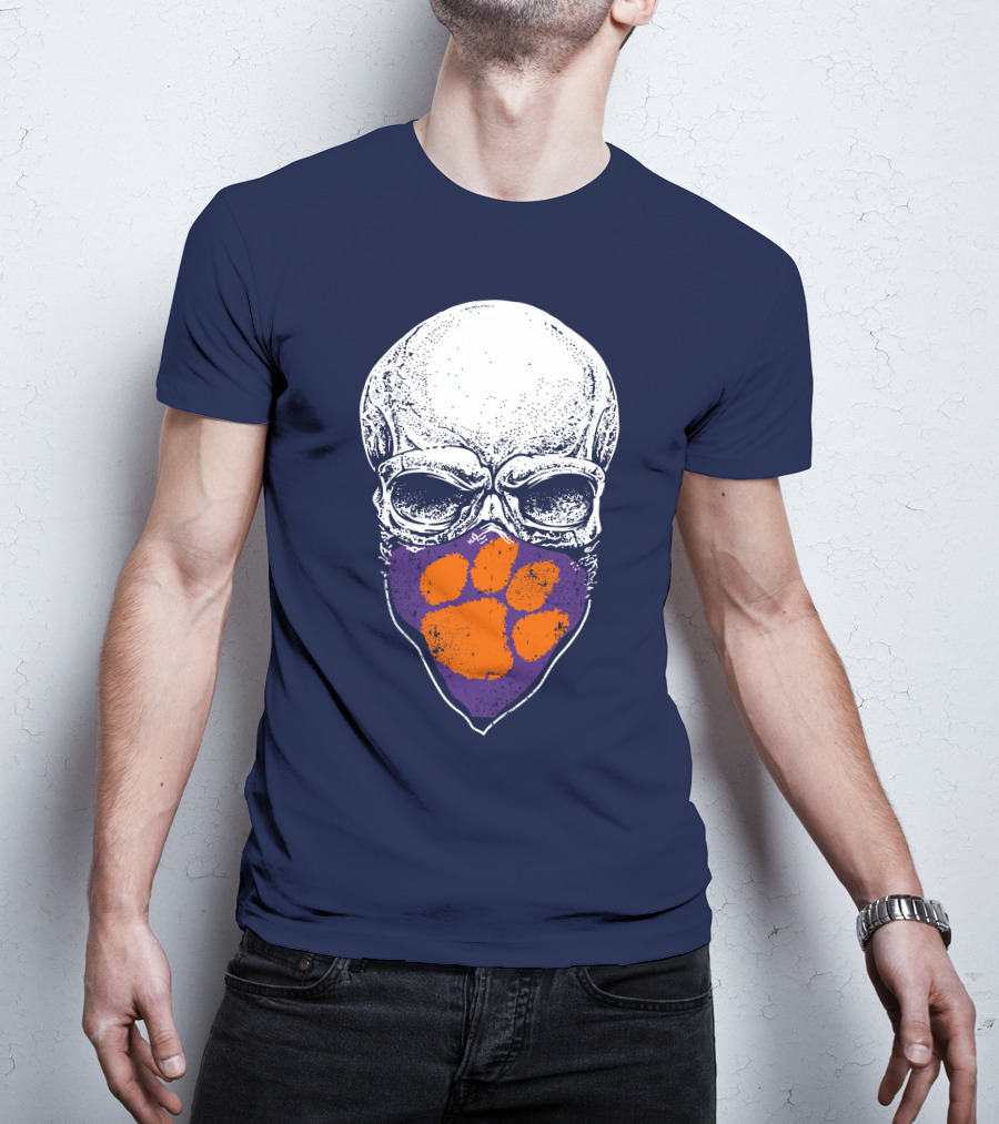 Clemson Tigers Skull With Paw Print Bandana T-Shirt