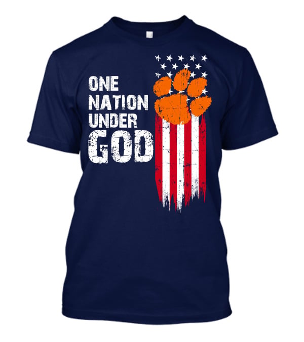 One Nation Under God Clemson Tigers American Flag Paw Print T-Shirt
