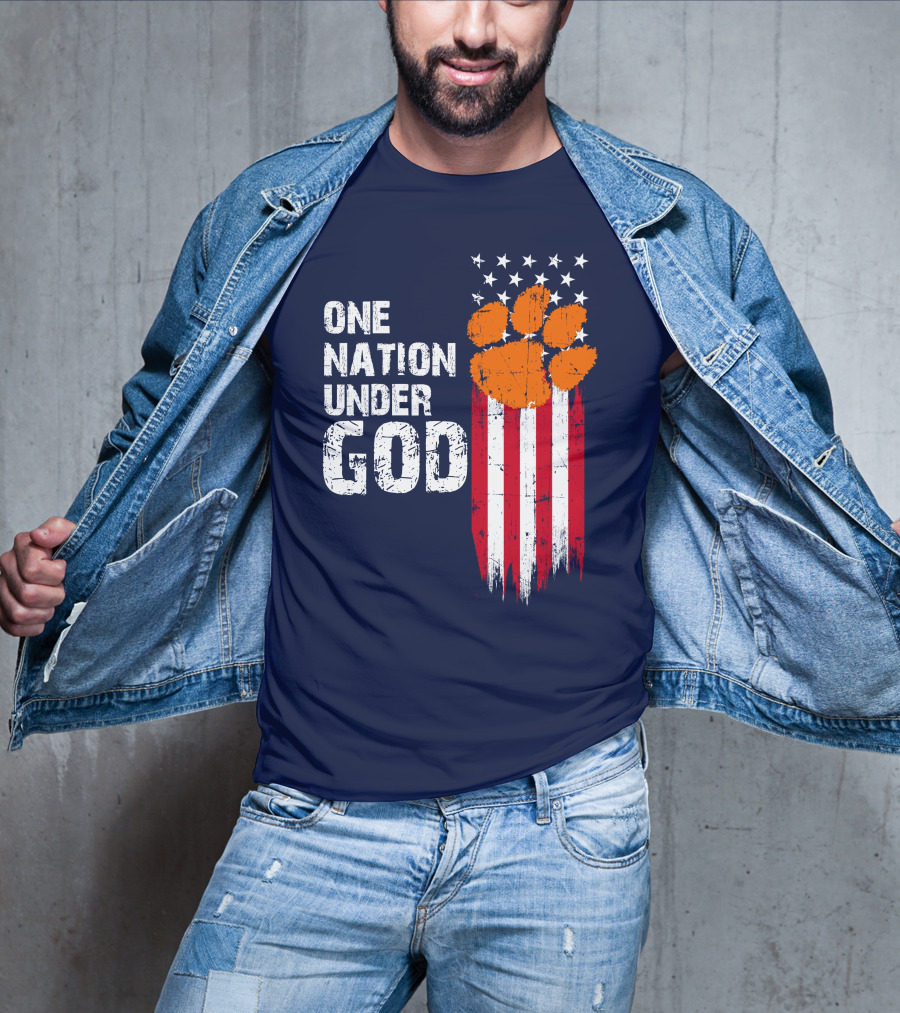 One Nation Under God Clemson Tigers American Flag Paw Print T-Shirt