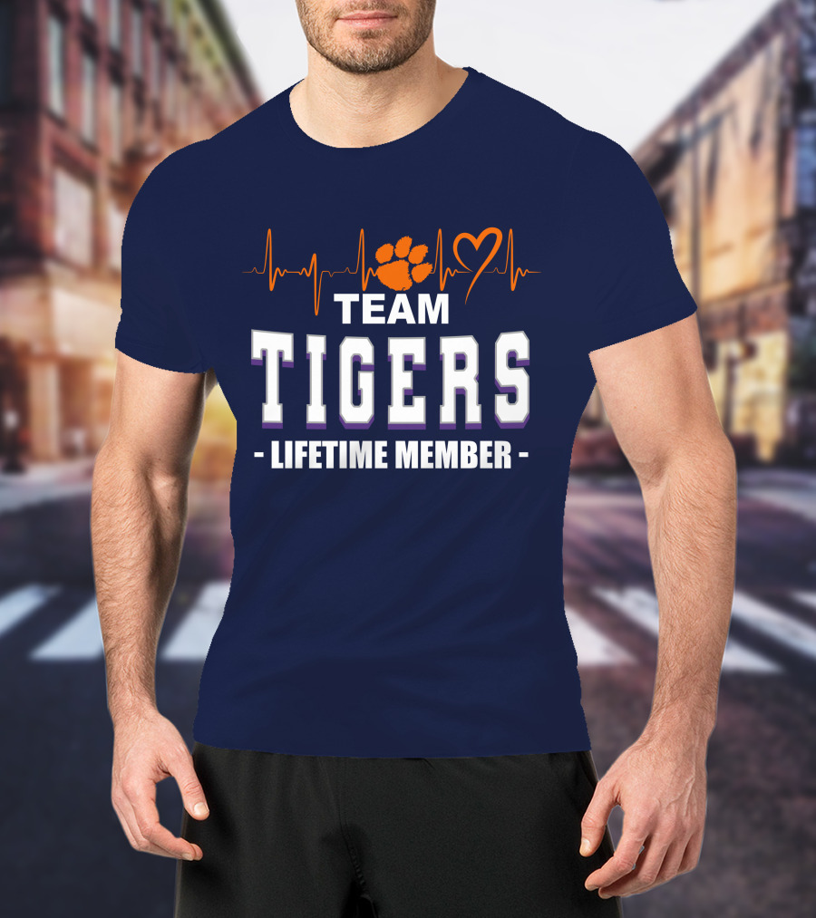 Team Tigers Lifetime Member Clemson Tigers Heartbeat Paw Heart T-Shirt
