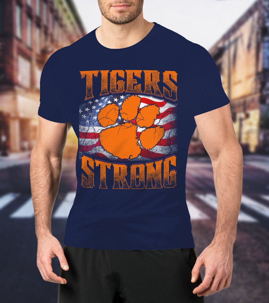 Clemson Tigers Strong American Flag Pawprint T-Shirt