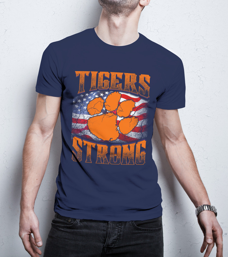 Clemson Tigers Strong American Flag Pawprint T-Shirt