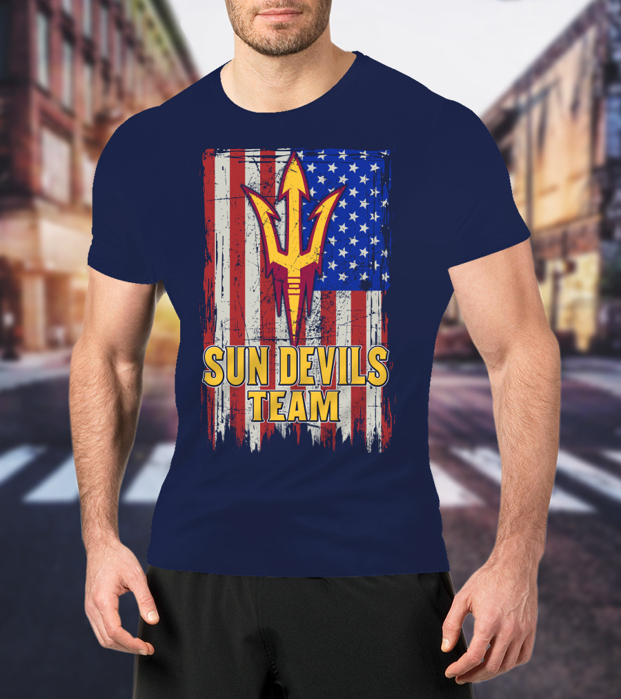 Sun Devils Team Arizona State American Flag Trident T-Shirt