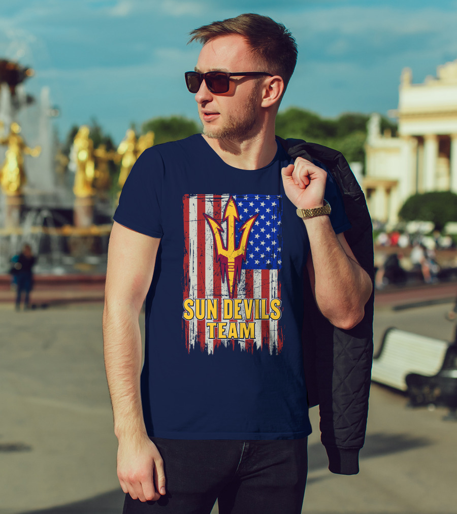 Sun Devils Team Arizona State American Flag Trident T-Shirt