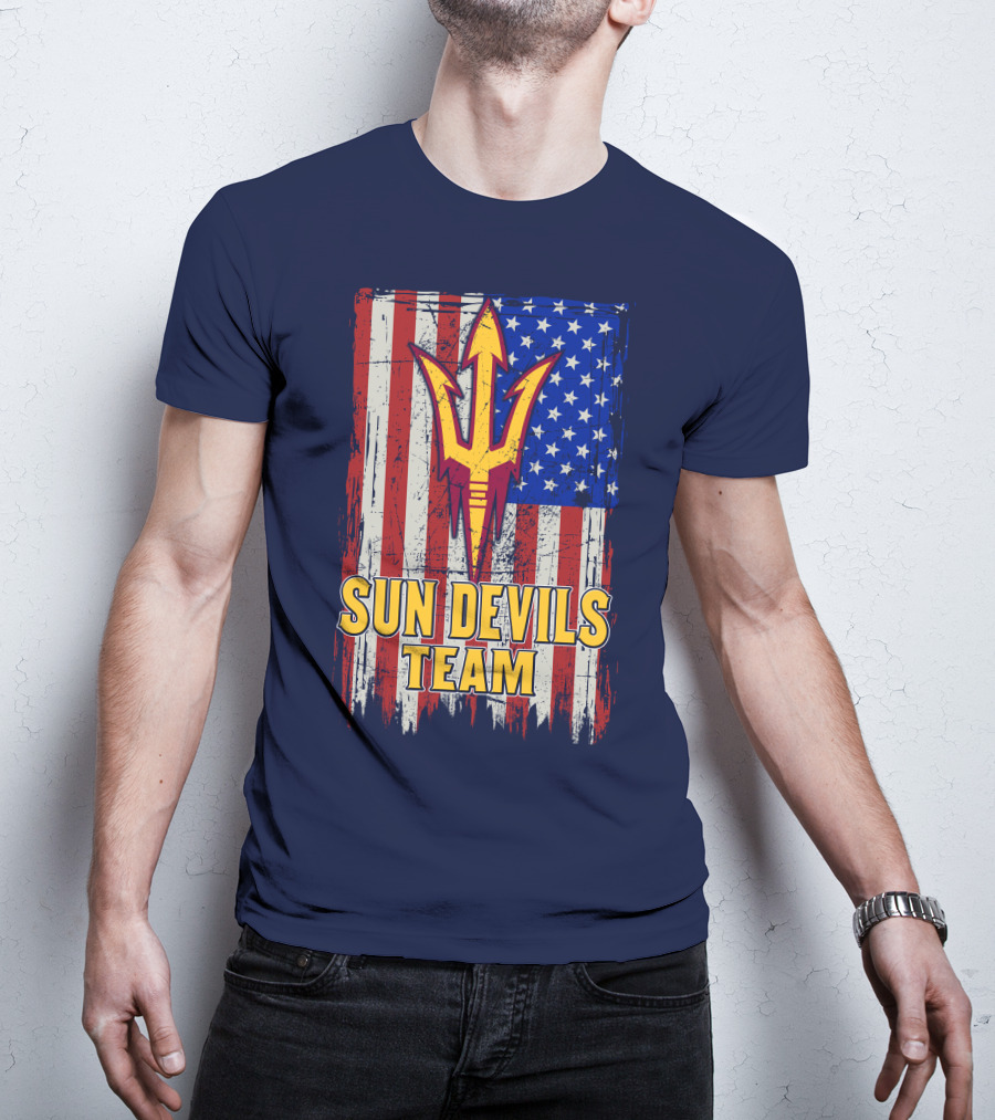 Sun Devils Team Arizona State American Flag Trident T-Shirt