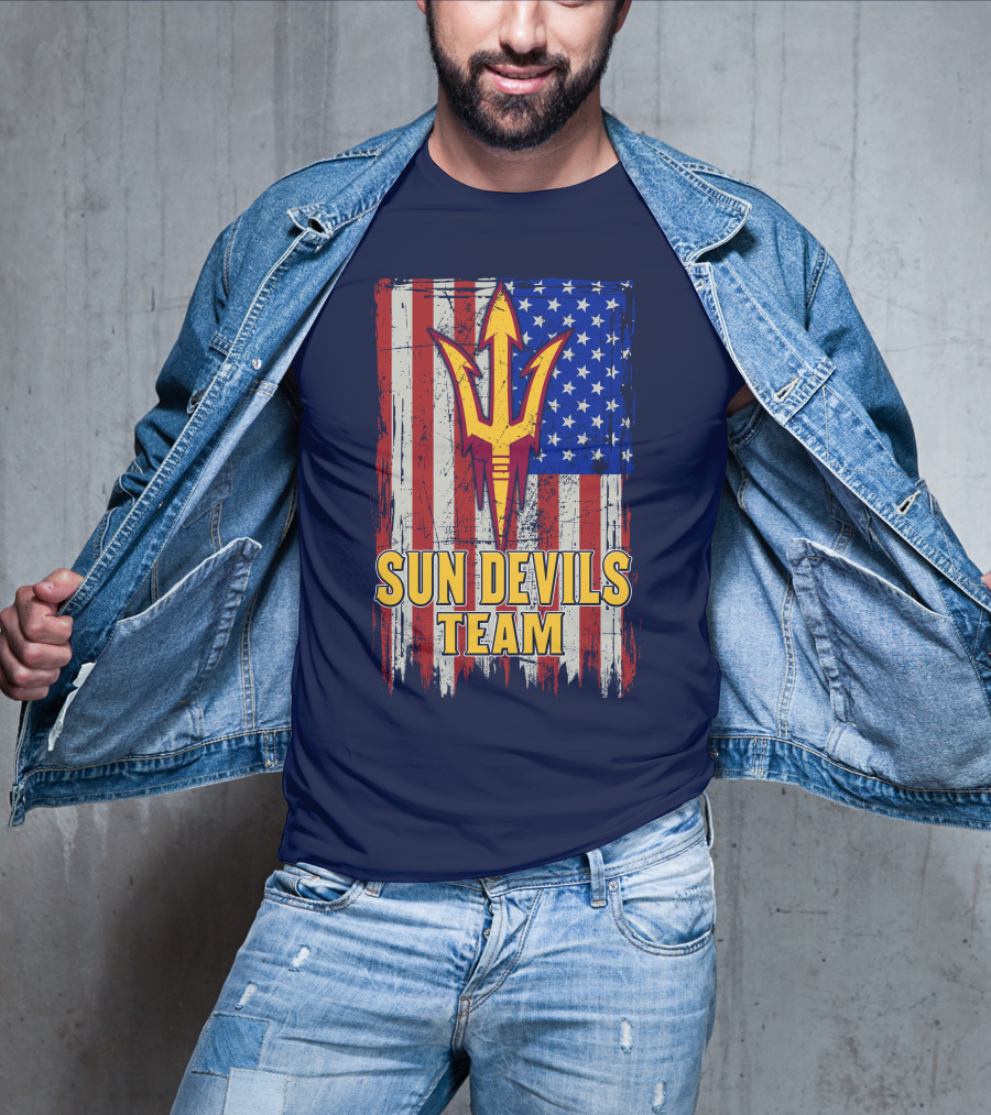 Sun Devils Team Arizona State American Flag Trident T-Shirt