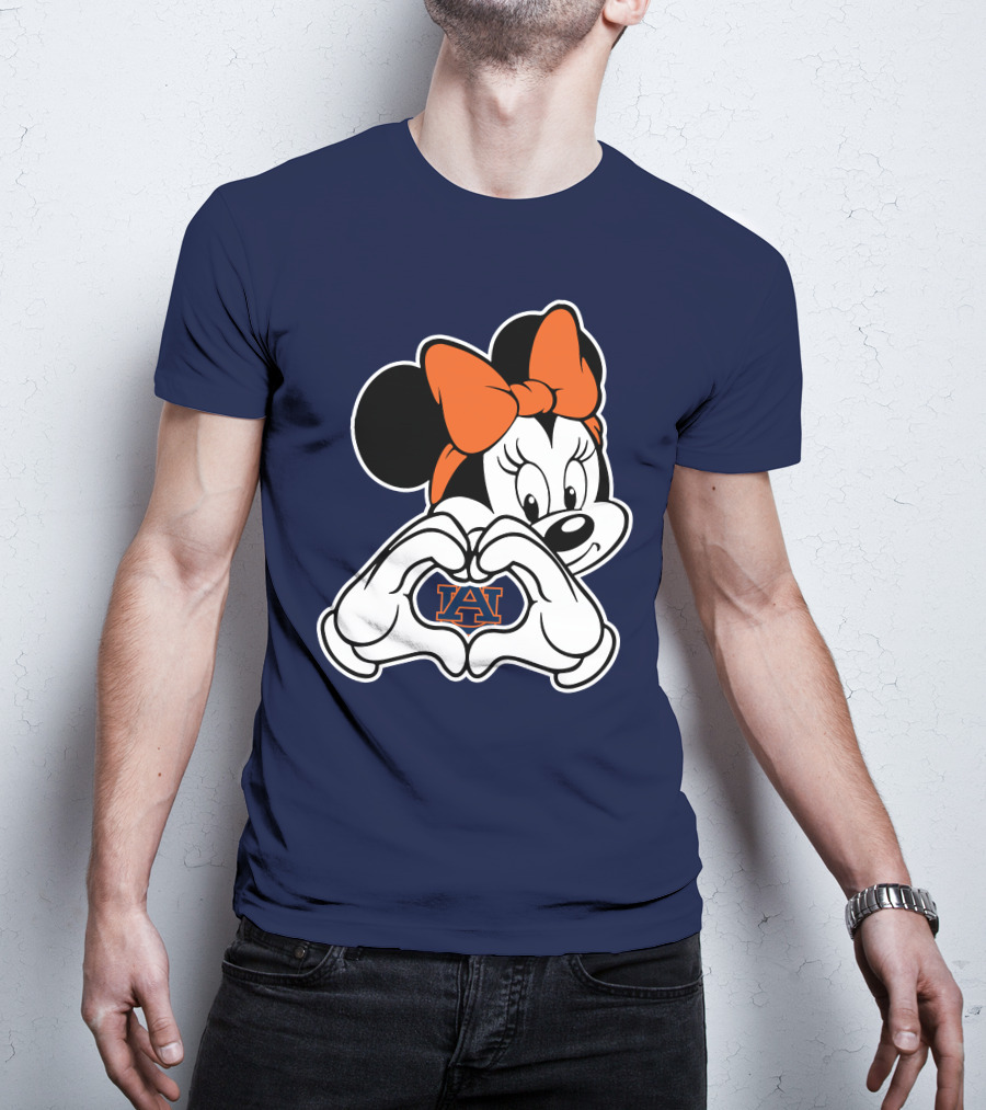 Minnie Mouse Auburn Tigers Au Logo Heart Hands T-Shirt