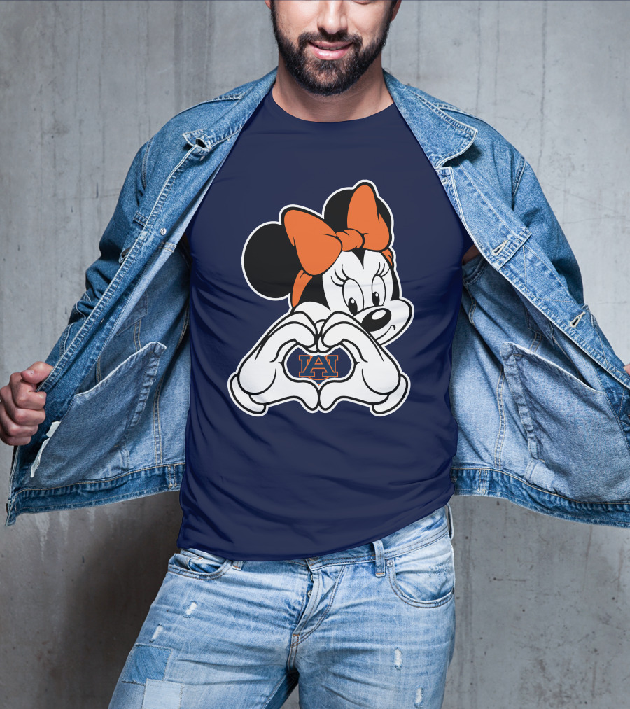 Minnie Mouse Auburn Tigers Au Logo Heart Hands T-Shirt