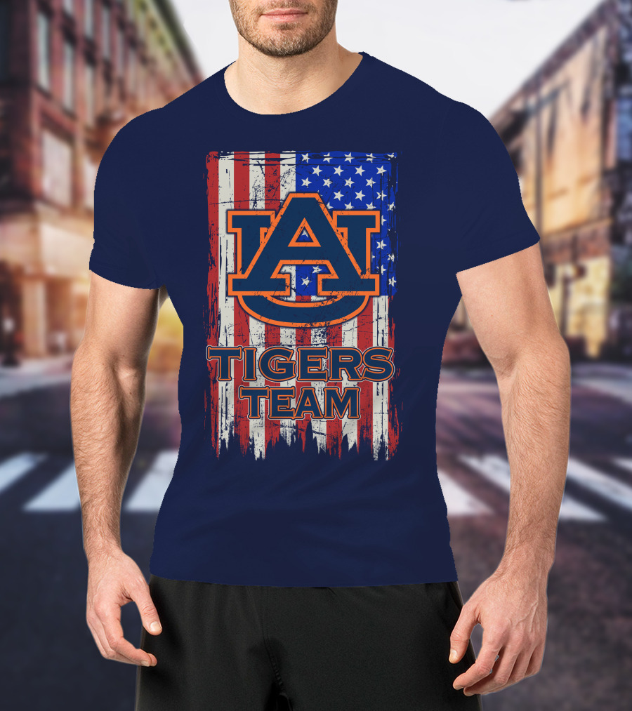 Auburn Tigers Team American Flag T-Shirt