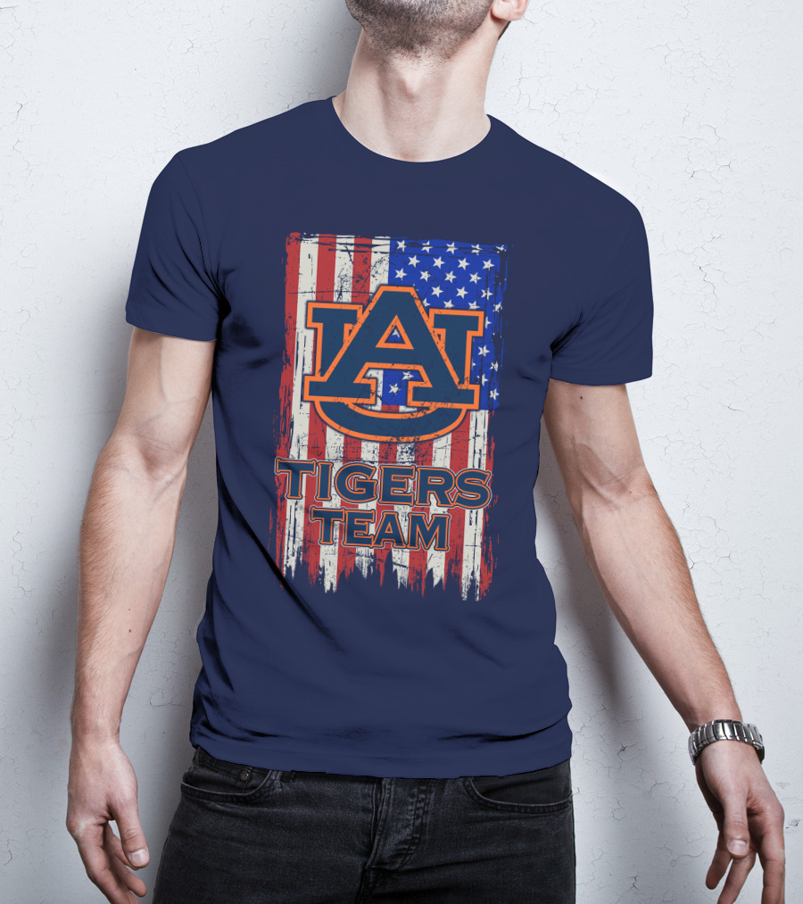 Auburn Tigers Team American Flag T-Shirt