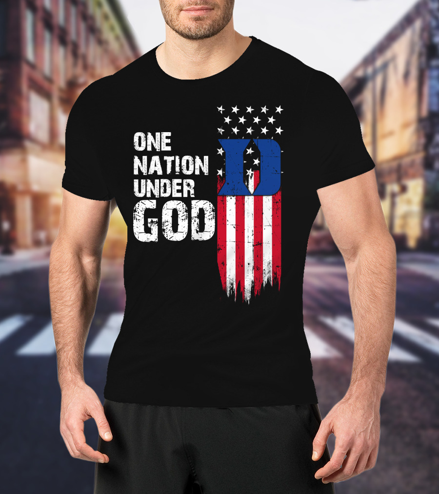 One Nation Under God Duke Blue Devils Usa Flag Stars And Stripes T-Shirt