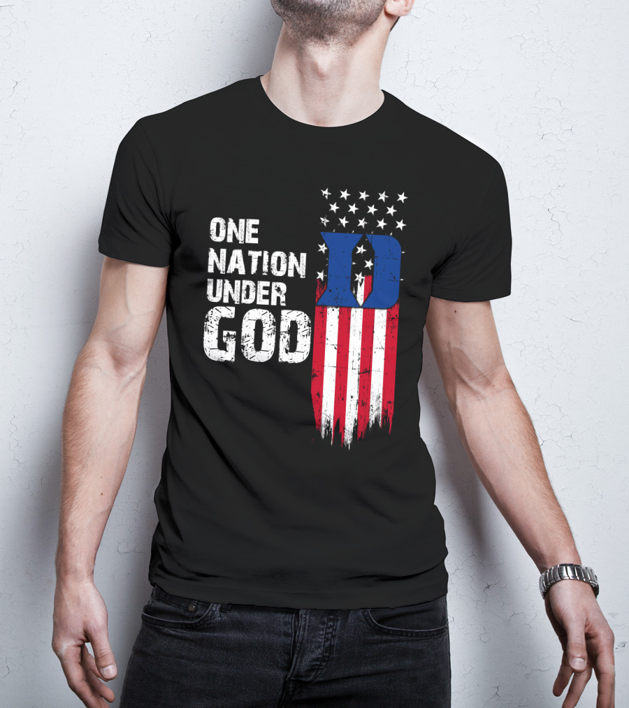 One Nation Under God Duke Blue Devils Usa Flag Stars And Stripes T-Shirt