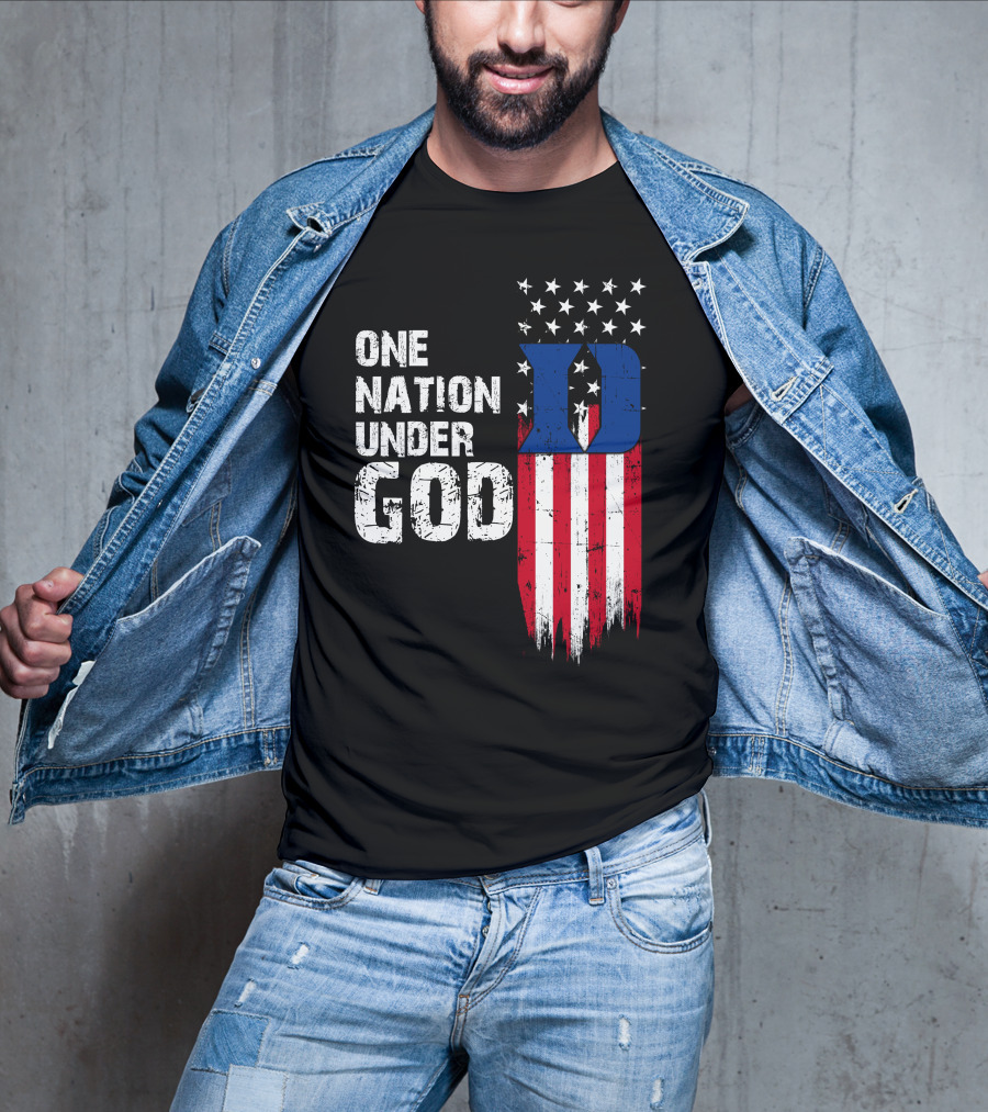 One Nation Under God Duke Blue Devils Usa Flag Stars And Stripes T-Shirt