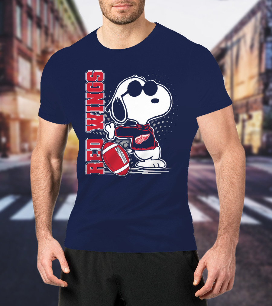 Red Wings Detroit Snoopy Football Peanuts T-Shirt
