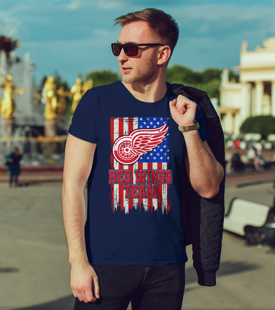 Detroit Red Wings Team American Flag T-Shirt